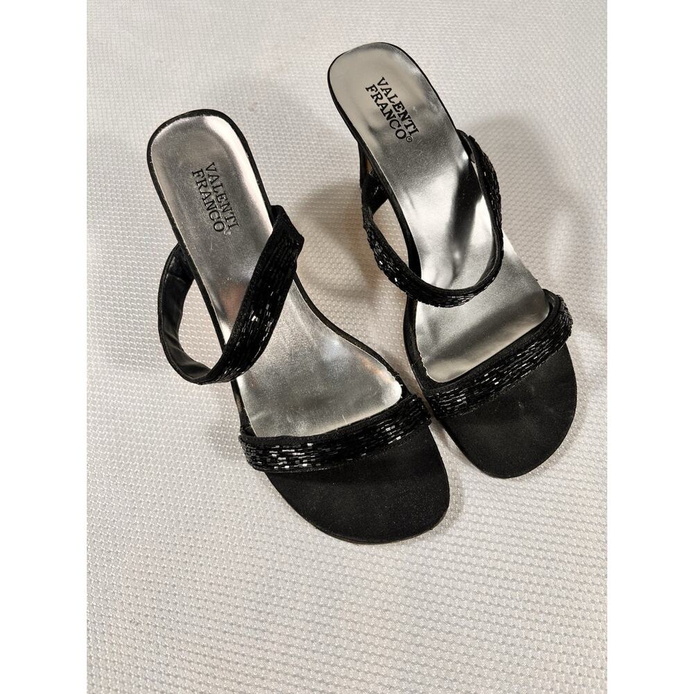 Valenti Franco Heels Ankle Strap Bling Black 8M Leather